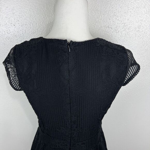 NY Collection Dress Women Extra Small Black Floral Lace Short Sleeve Fit Flare - Picture 10 of 11
